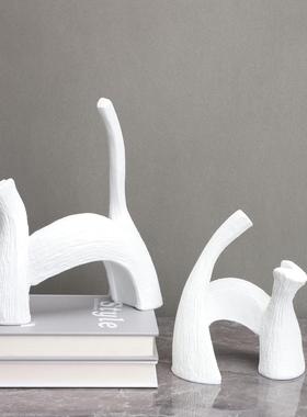 新中式白色艺术猫摆件样板房售楼部卧室书房客厅桌面玄关家居饰品