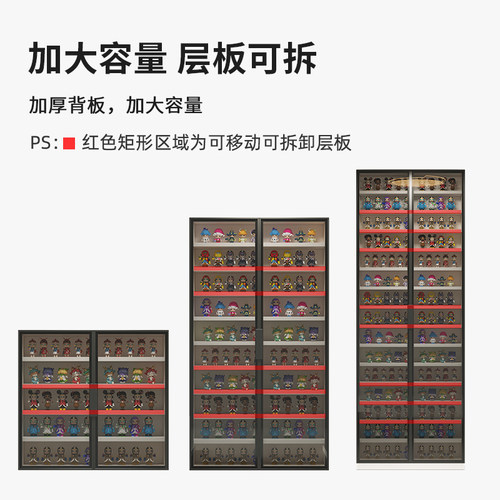 蜂窝铝盲盒玻璃门手办柜泡泡玛特落地模型展示柜墙上壁挂式收纳柜 - 图1