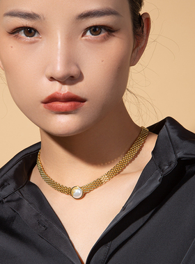 vk饰品【复苏】落日金光珍珠项链轻奢高级感锁骨链小众设计女士款