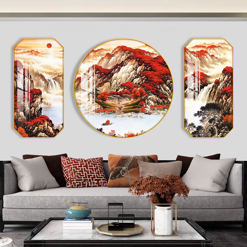 新中式客厅沙发背景墙装饰画三联画书房茶室壁画办公室挂画山水画,淘宝优惠券,粉丝福利购,淘宝优惠卷