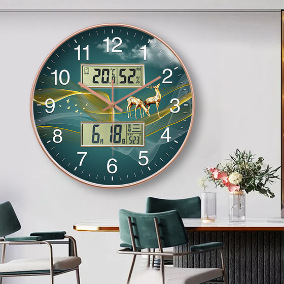 New silent wall clock for home school classroom living room bedroom punch-free light luxury electronic clock dual calendar clock