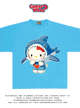 萬物All Nature夏季新款艺术家系列插画鲨鱼hellokittyT恤短袖tee