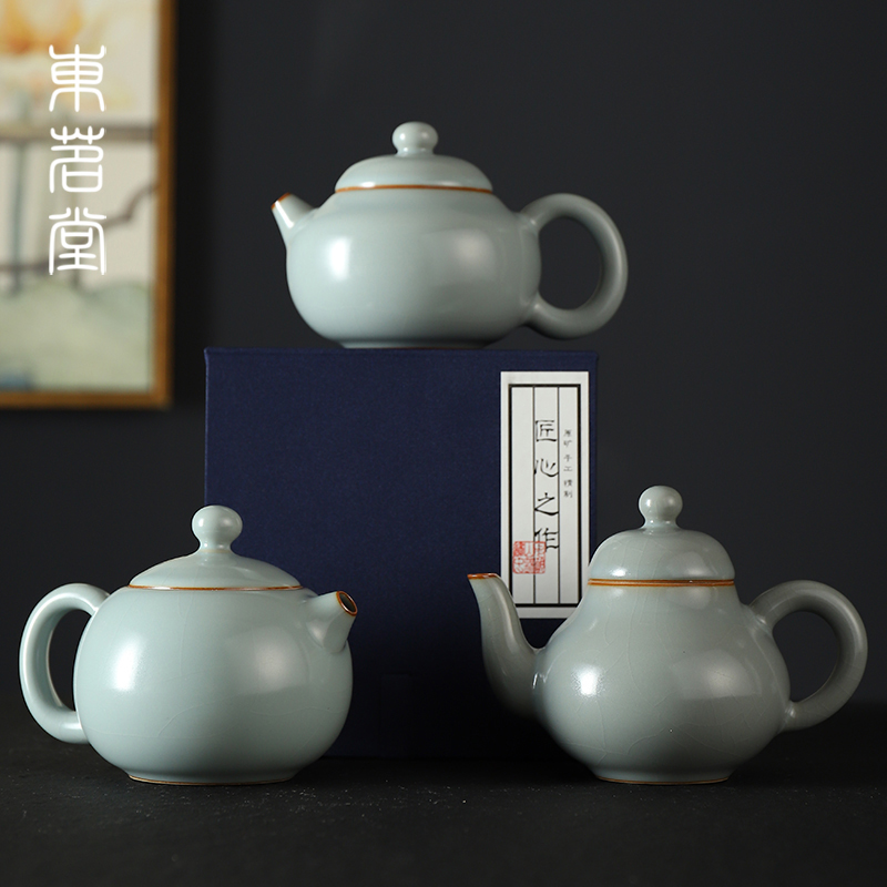 东茗堂汝窑茶壶单壶泡茶家用陶瓷功夫茶具冲茶壶可养开片汝瓷高档-图3