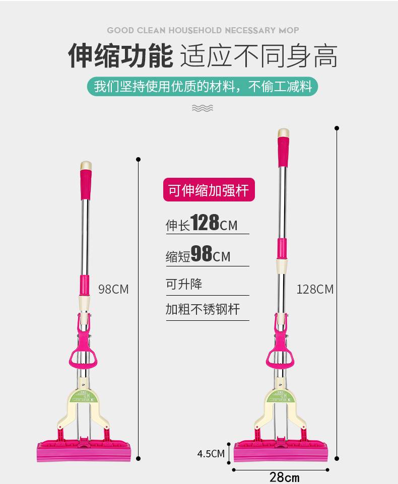 惠万居吸水海绵拖把可伸缩对折式挤水家用胶棉拖把头地拖拖布 - 图1