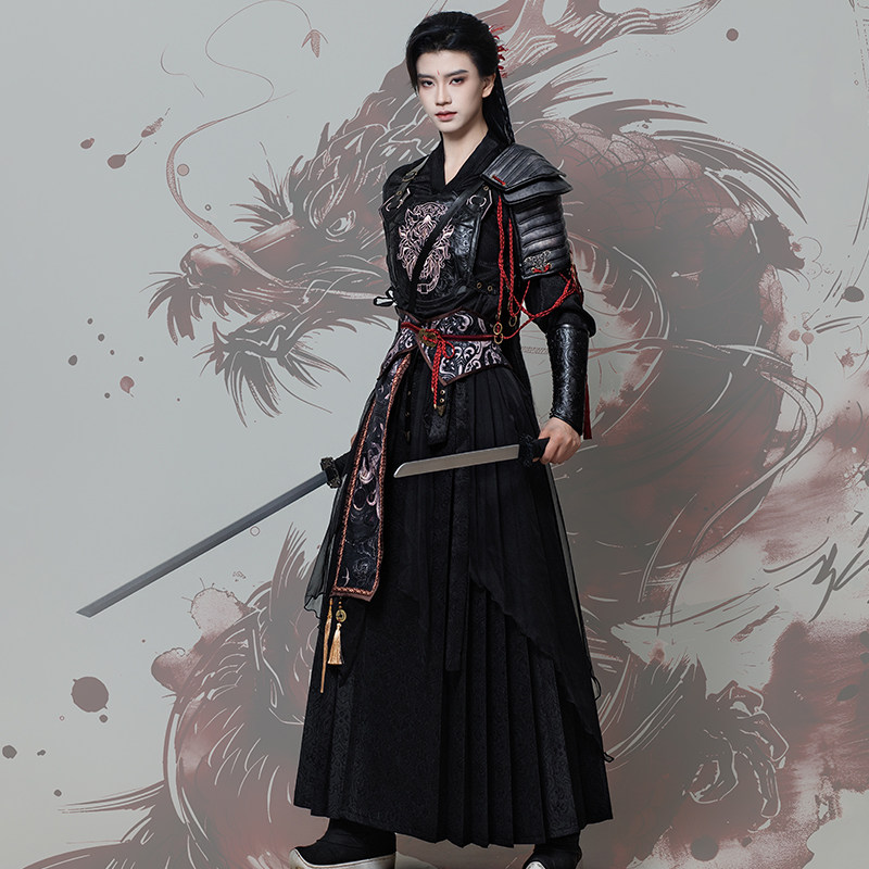 焚夜|花悦诗风原创文武袖改良少年感武侠风交领汉服马面裙套装 - 图2