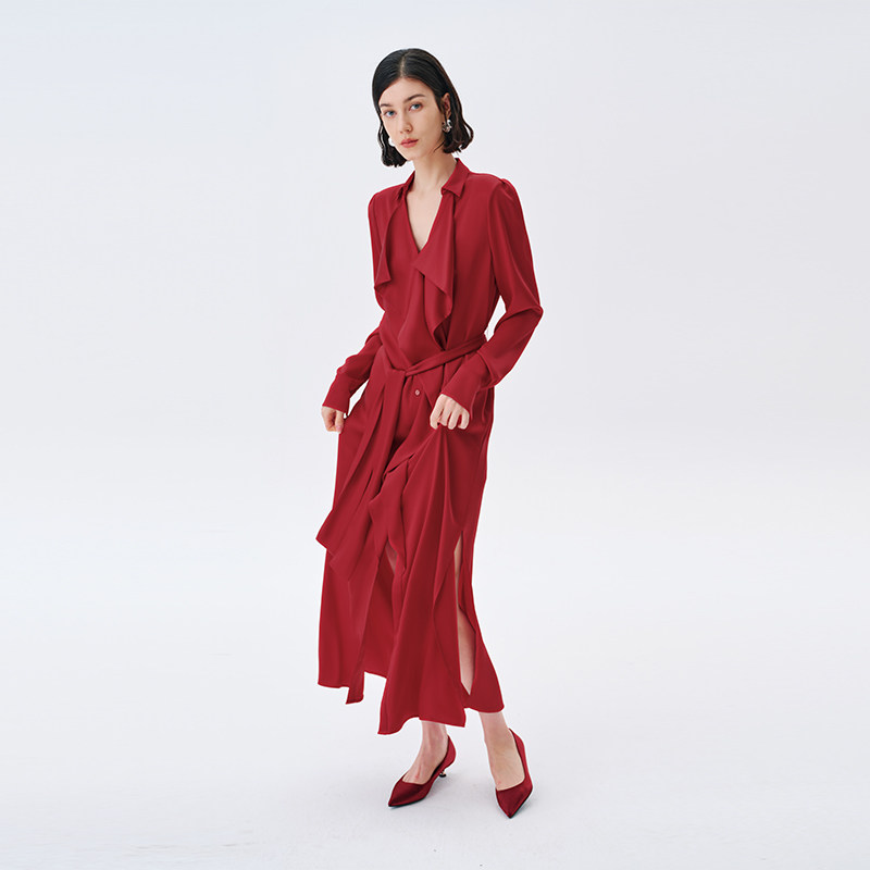 菲埃琳FILINGME 私服强推秋季醋酸双面缎荷叶边高级感连衣裙,淘宝优惠券,粉丝福利购,淘宝优惠卷