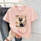 Creative cat print summer 2026 new right shoulder round neck T-shirt niche Korean versatile top ins trend