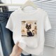 Creative cat print summer 2026 new right shoulder round neck T-shirt niche Korean versatile top ins trend