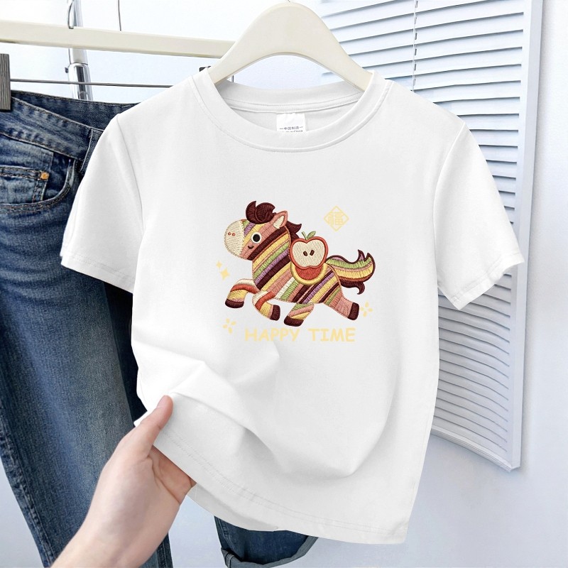 马年本命红福马印花短袖t恤女时尚洋气小个子显瘦圆领正肩上衣ins,淘宝优惠券,粉丝福利购,淘宝优惠卷