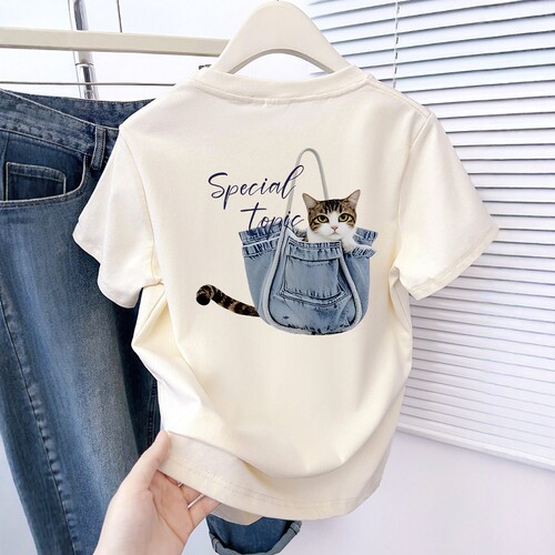 正肩卡通减龄印花短袖t恤女夏季爆款时尚百搭显瘦减龄小个子上衣 - 图3