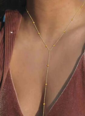 Gold Plated Lariat Necklace for Women, Double Laryered Long