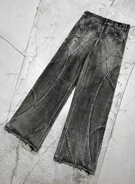 Retro Washed Jeans Men's Goth Street Trend Straight Denim Tr