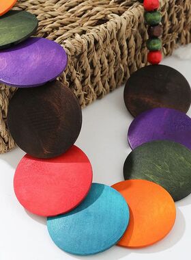 FTCY Bohemian Vintage Wood Necklace for Women Handmade Exagg