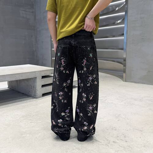 New 2026 Men's Loose Straight Leg Bla Waed fiti Splatter Emb - 图3
