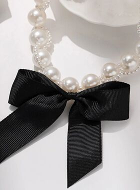 pearl necklace Retro exaggerated ribbon Bow tie necklace Wom