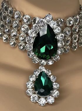 Rhinestone Multilayered Large Water Drop Dangle Necklace for