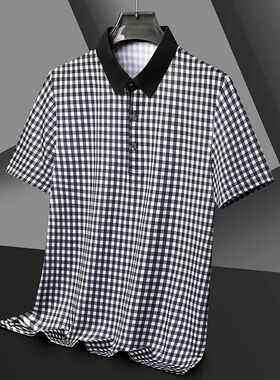 Men's Plaid Badge Short Sleeve POLO Shirt Casual Summer Top