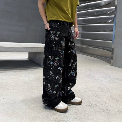 New 2026 Men's Loose Straight Leg Bla Waed fiti Splatter Emb - 图2