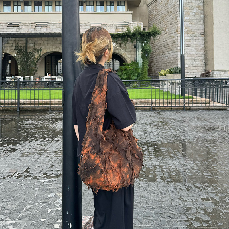 咩奇【橙色烟花】椭圆包原创流苏棉麻包扎染大容量单肩包斜挎包,淘宝优惠券,粉丝福利购,淘宝优惠卷