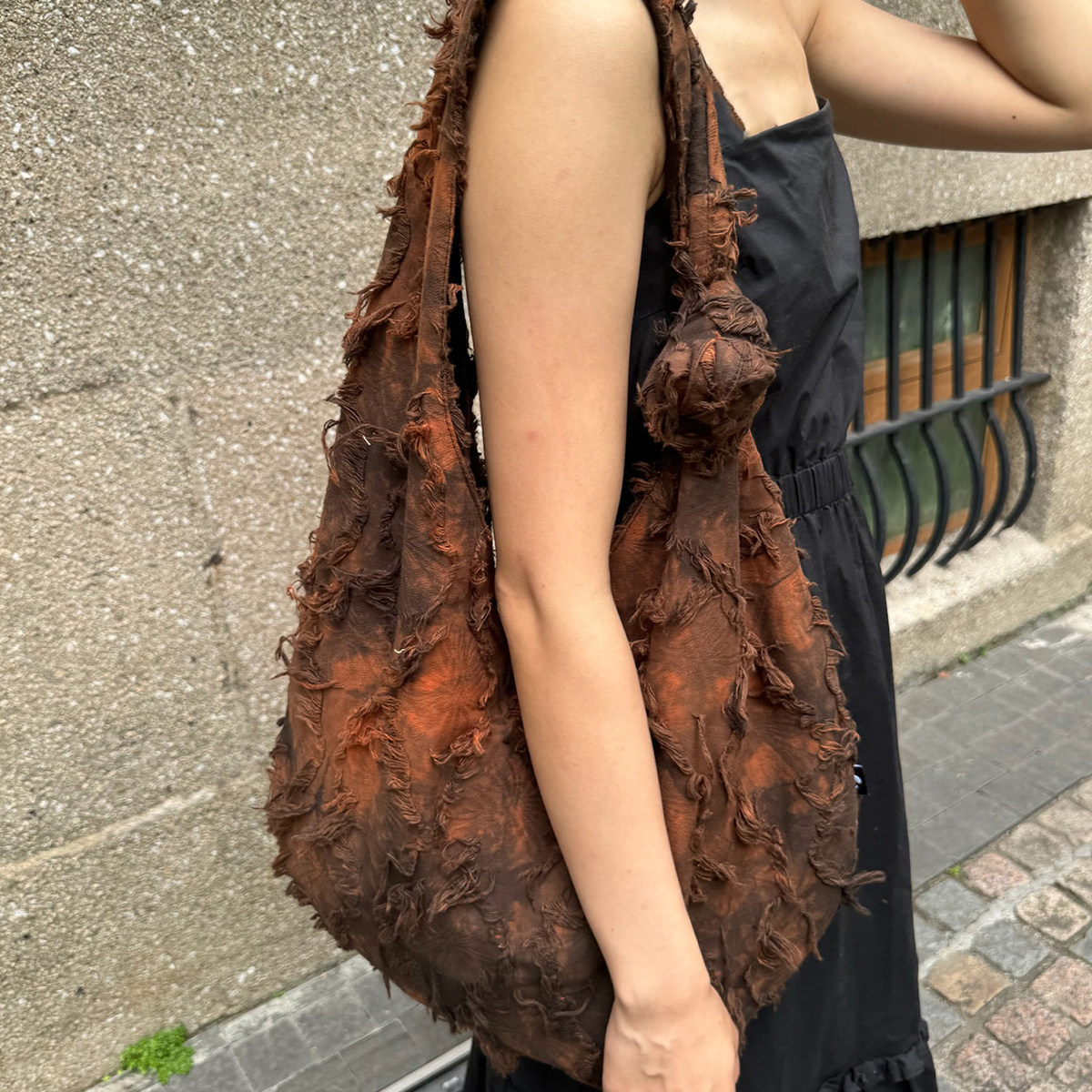 咩奇【橙色烟花】椭圆包原创流苏棉麻包扎染大容量单肩包斜挎包,淘宝优惠券,粉丝福利购,淘宝优惠卷