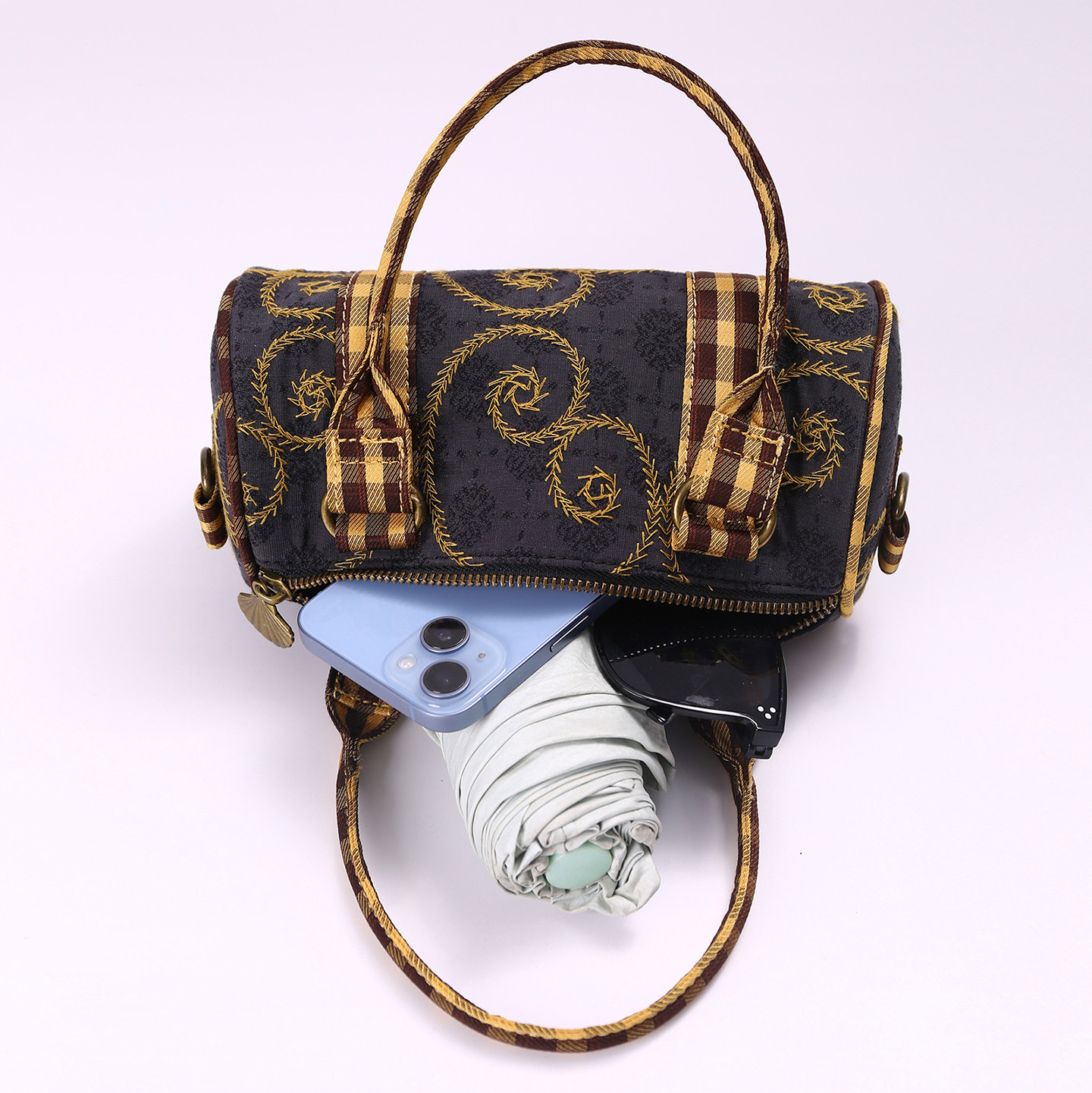 咩奇 【美式果酱】圆筒包复古棉麻刺绣小众设计感手提斜挎腋下包,淘宝优惠券,粉丝福利购,淘宝优惠卷