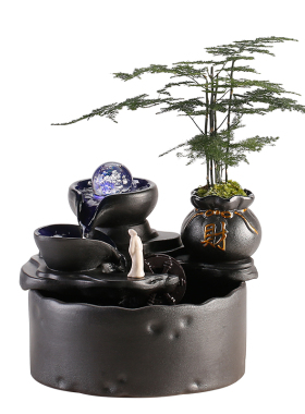 创意简约客厅陶瓷流水摆件循环水喷泉办公室桌面招财开业装饰礼品