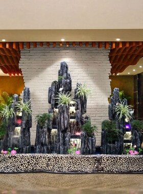 大型假山流水喷泉瀑布景观室外别墅庭院花园室内大厅落地式景观摆