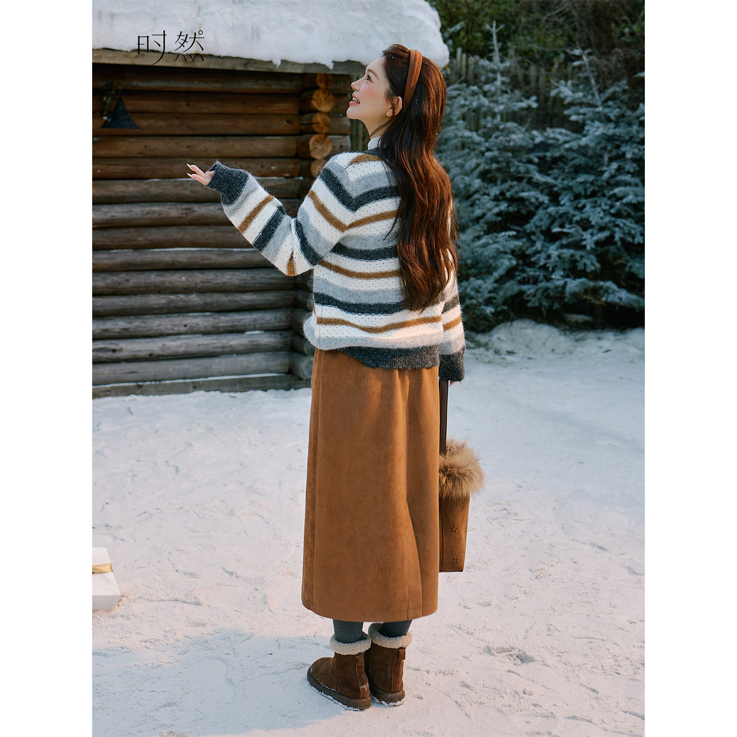 时然大码麂皮半身裙微胖mm冬女装加厚复古休闲半裙高腰通勤A字裙,淘宝优惠券,粉丝福利购,淘宝优惠卷