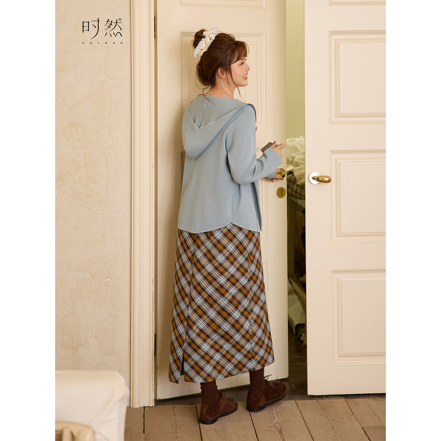 时然大码女装彩色格子半身裙25秋季新款胖mm后开叉高腰显瘦A字裙,淘宝优惠券,粉丝福利购,淘宝优惠卷