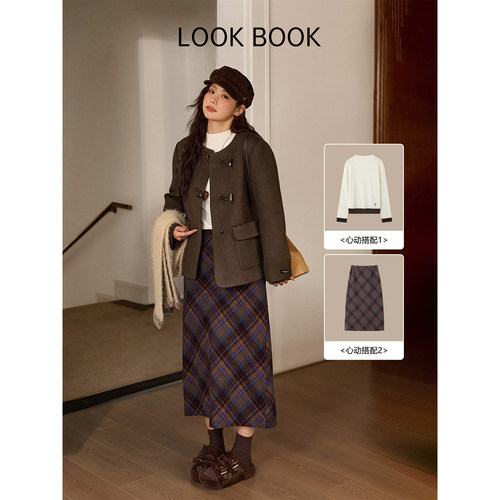 时然大码短款单面呢大衣微胖mm冬季新款显瘦大衣冬装外套韩系套装 - 图0