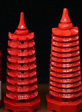 精选天然原矿朱砂家居吉祥摆件红砂九层文昌塔客厅玄关装饰书房文