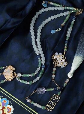 古风明制汉服软璎珞项圈新中式马面裙配饰流苏背云长命锁金锁日常