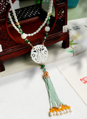 古风明制软璎珞配饰品复古仿玉佩长流苏项圈汉服马面裙日常百搭