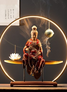 速发新中式陶面莲花观世音菩萨物像桌瓷摆件客厅居家人佛佛像装饰