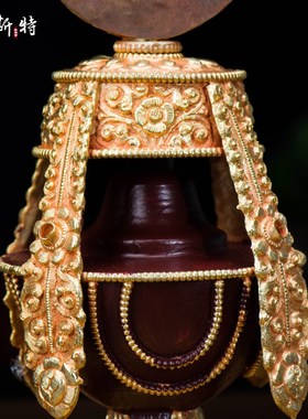 速发常寿宝瓶尼厅尔手工客泊家用半鎏金铜八吉祥灌顶供具家居饰品
