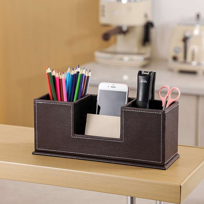 Pen Container Simple Leather Double Pen Container Multifunct - 图1