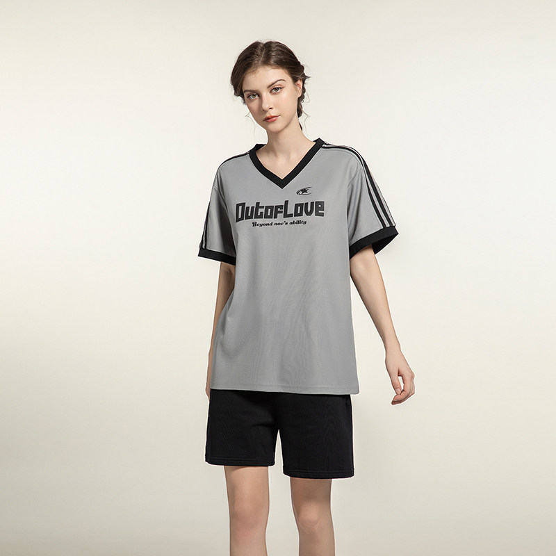 Outoflove织带V领撞色速干短袖t恤女夏季美式复古宽松上衣情侣款,淘宝优惠券,粉丝福利购,淘宝优惠卷