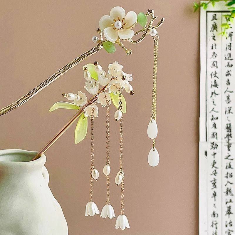 古风高级感盘发钗子新中式流苏步摇山茶花发簪女国风簪子儿童发饰,淘宝优惠券,粉丝福利购,淘宝优惠卷