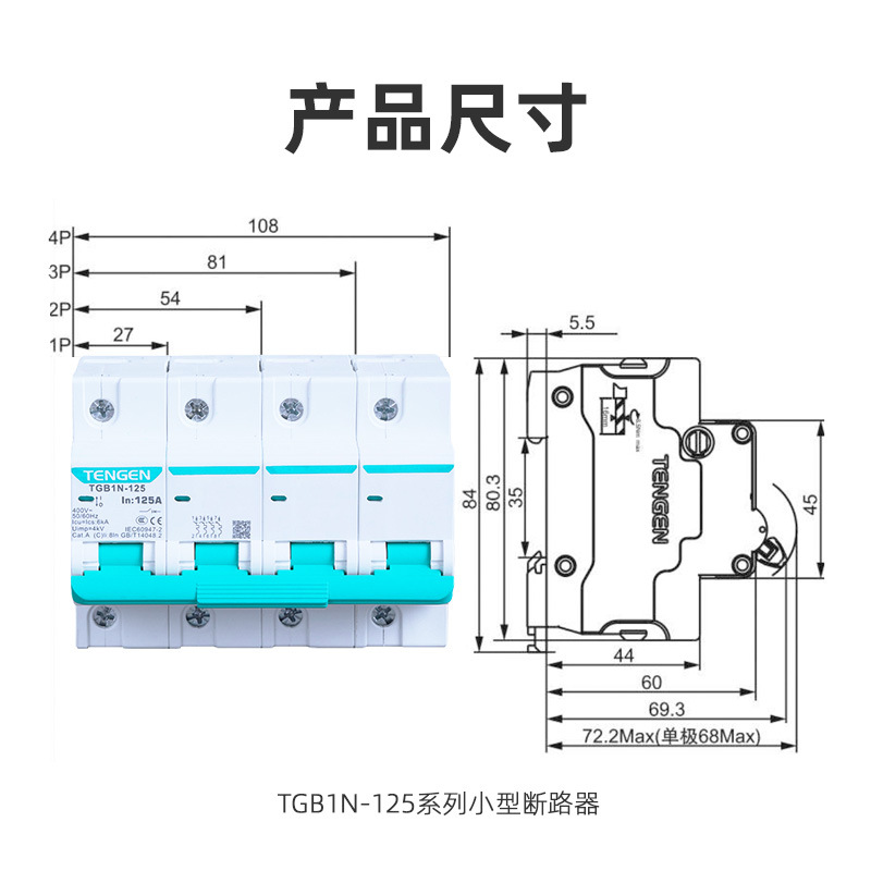 TGB1N-125 1P 2P 3P 4P 100A 125A空气开关 DZ47升级款 - 图2