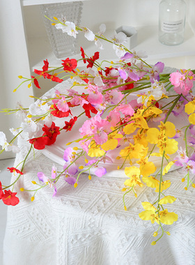 5叉跳舞兰仿花黄色假花蝴蝶兰花