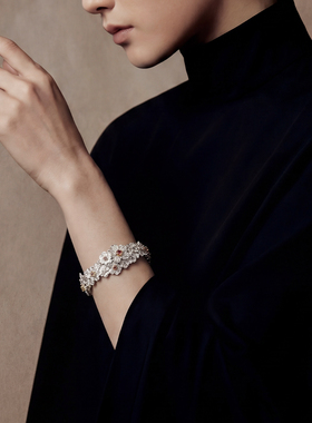 花开牡丹手镯女S925纯银重工手环