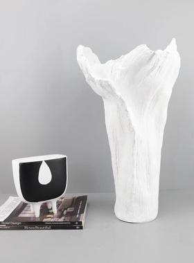 现代简约花瓣设计白色展厅干花瓶样板房客厅摆件售楼处插花摆件