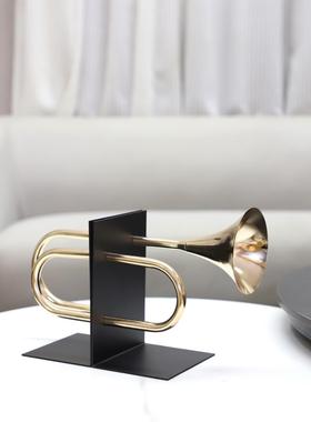 现代简约金属金色乐器喇叭书档书靠装饰摆件书柜电视柜家居装饰品