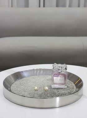 现代简约金属圆形马毛首饰收纳托盘摆件客厅卧室玄关软装家居饰品