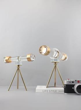 北欧轻奢创意水晶金属望远镜摆件样板间客厅桌面玄关家居装饰品