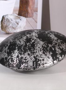 轻奢摆件现代简约金属做旧圆形椭圆形样板房售楼处软装桌面装饰品