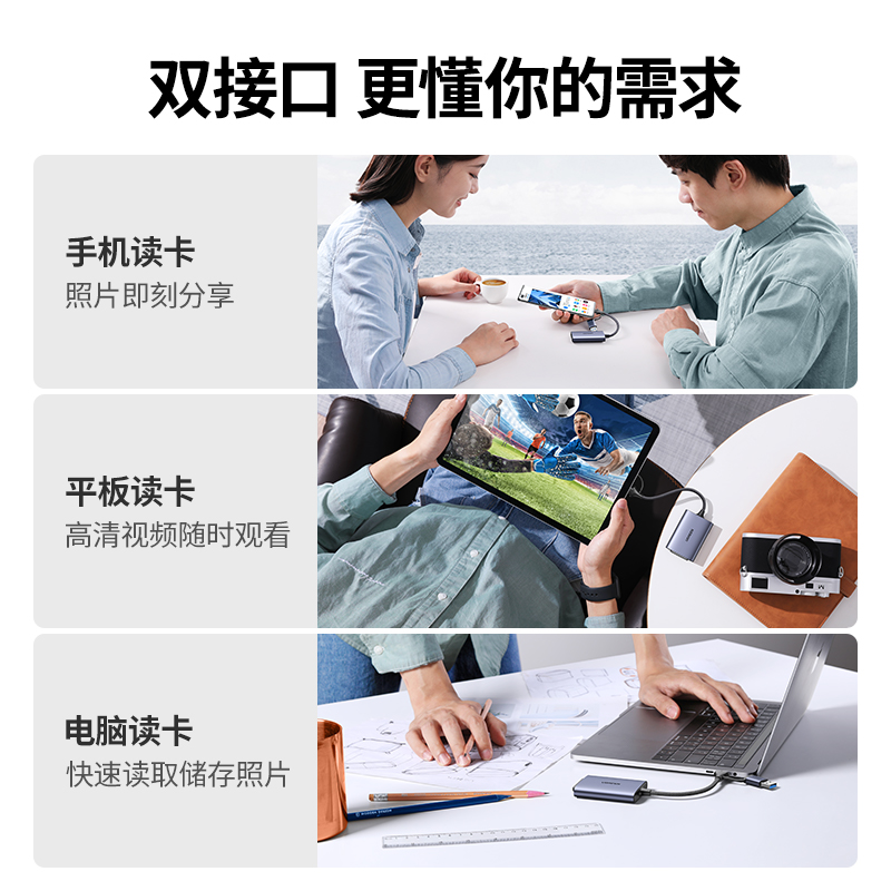 绿联USB3.0高速多功能XQD读卡器存储卡转化typec电脑otg手机两用适用于单反相机摄像机 - 图1