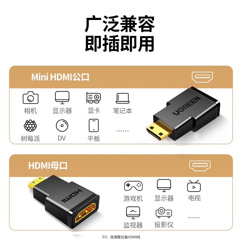 绿联mini/microhdmi公转hdmi母转接头接口大转小迷你高清线转换器 - 图2