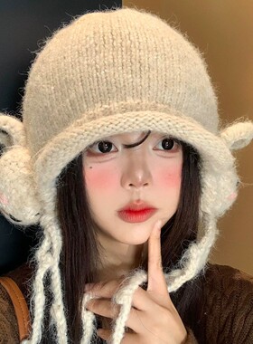 秋冬甜美显脸小保暖护耳帽女