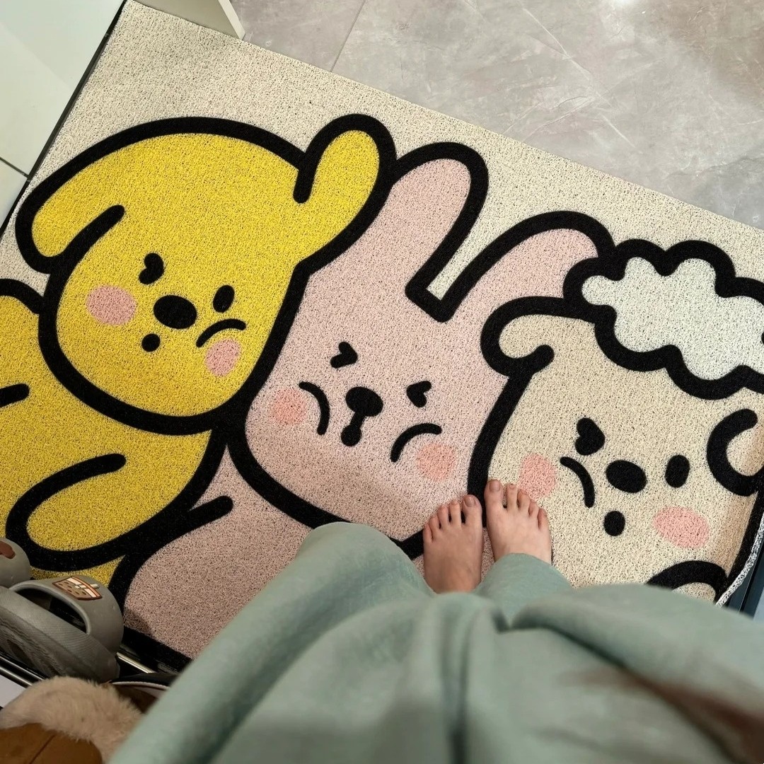 可爱小狗挤小兔入户地垫卡通可裁剪丝圈脚垫玄关地毯进门刮泥垫子,淘宝优惠券,粉丝福利购,淘宝优惠卷